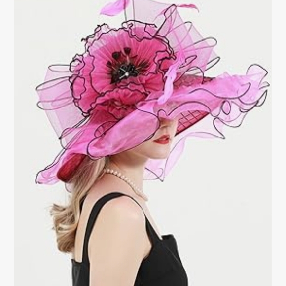 NWT Hot Pink & Black Large Kentucky Derby Hat. One Size. (Bought multiple) main image 9